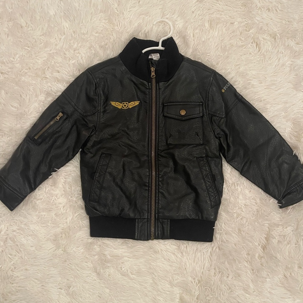 George Aviator Faux Leather Bomber Jacket - Black (Size 3X)